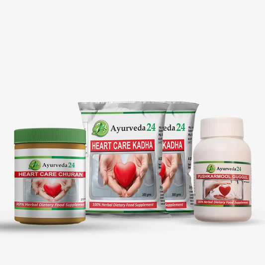 Heart Care Kit – 2 Heart Care Kadha | 1 Heart Care Churan | 1 Puskharmool Guggul – Best Ayurvedic Treatment For Heart Blockage